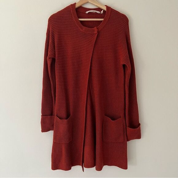 Soft Surroundings Sweater Knit Car Coat Longline Cardigan Open Front Rust Small - Picture 1 of 9